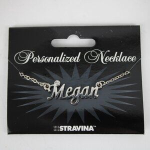 MEGAN Name Silvertone Rhinestone 14.5" w 4.5" Multi Ring Extender Necklace